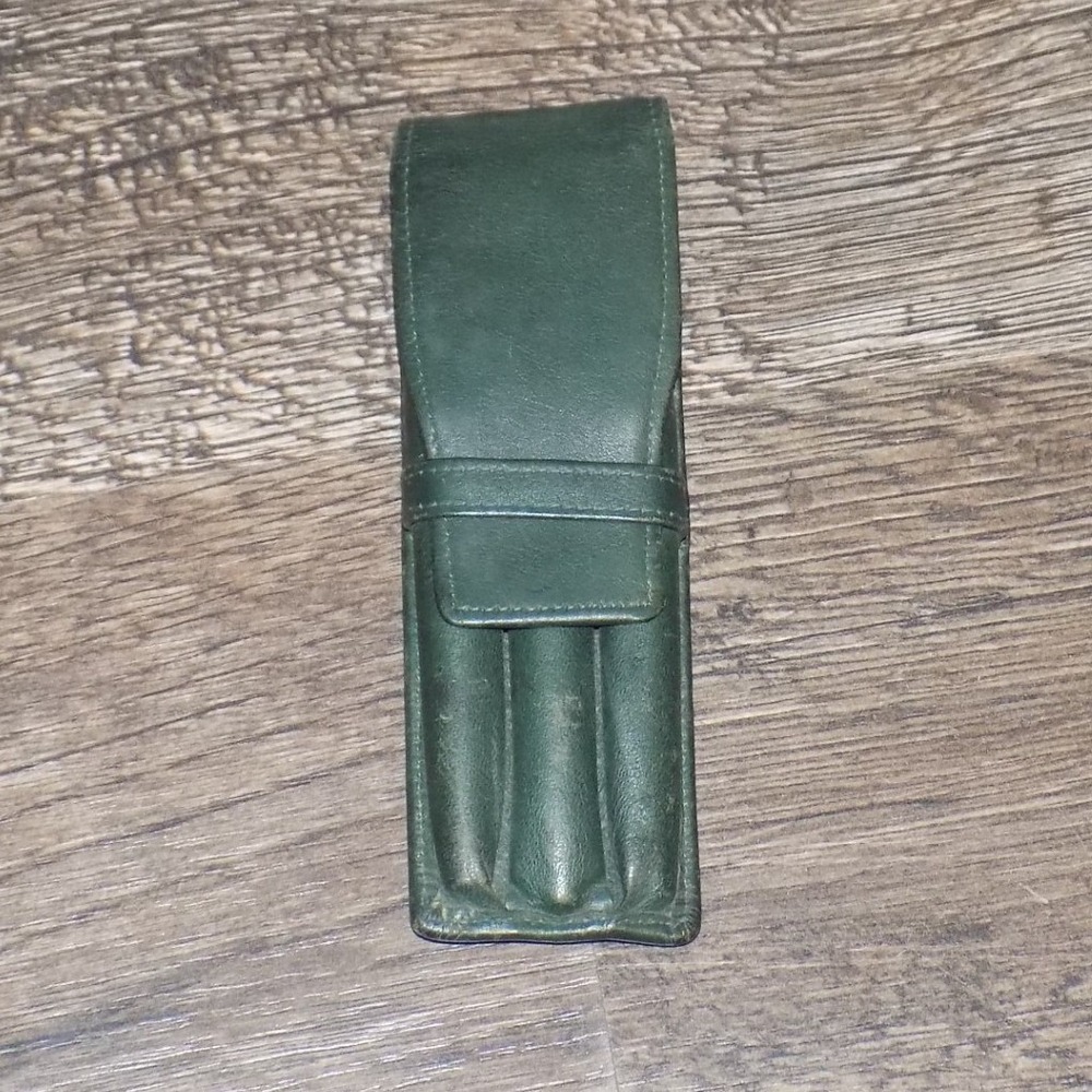 Cross Pen Set 3 Piece Rollerball Fountain Pens Green Leather Case Good Condition